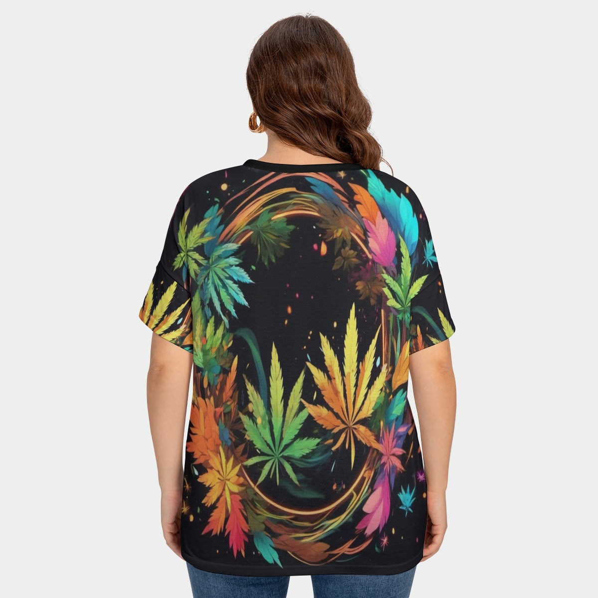 All-Over Print Women's Drop-shoulder Short Sleeve T-shirt With Sleeve Loops(Plus Size)